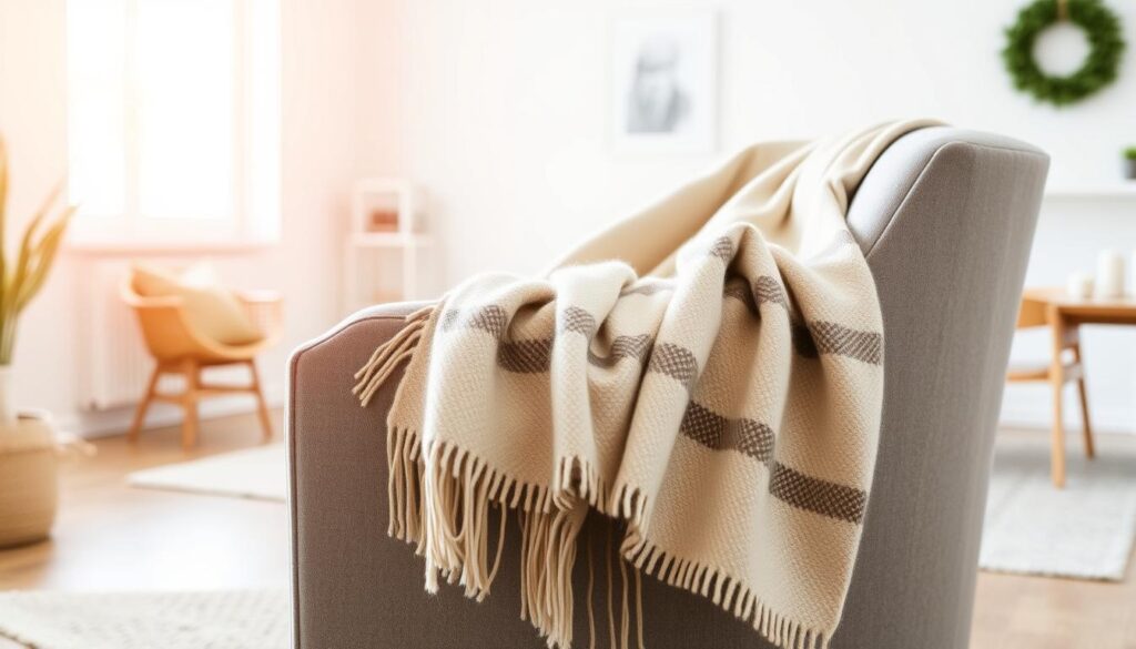A cozy winter throw blanket draped elegantly over a plush grey armchair, bathed in warm, soft lighting. The blanket features a subtle, muted plaid pattern in shades of neutral beige and light blue, a perfect blend of style and affordability. In the background, a minimalist, Scandinavian-inspired living room with white walls and natural wood accents creates a serene, inviting atmosphere. The composition emphasizes the texture and quality of the budget-friendly throw, showcasing how it can elevate the overall aesthetic of the space. A cozy winter throw blanket draped elegantly over a plush grey armchair, bathed in warm, soft lighting. The blanket features a subtle, muted plaid pattern in shades of neutral beige and light blue, a perfect blend of style and affordability. In the background, a minimalist, Scandinavian-inspired living room with white walls and natural wood accents creates a serene, inviting atmosphere. The composition emphasizes the texture and quality of the budget-friendly throw, showcasing how it can elevate the overall aesthetic of the space.