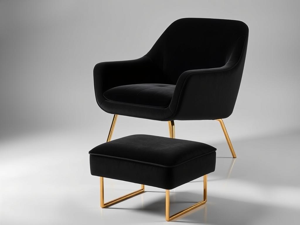 Andeworld Velvet Accent Chair with matching Ottoman in black velvet with gold metal legs Andeworld Velvet Accent Chair with matching Ottoman in black velvet with gold metal legs