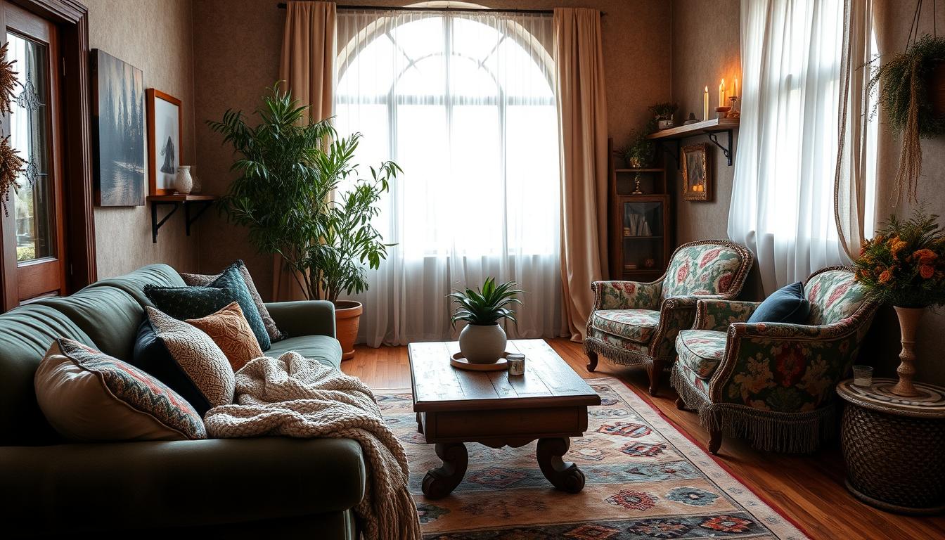 Boho winter living room styling