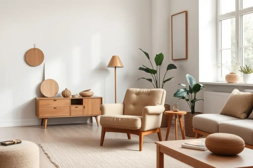 CDCASA Accent Chair in a minimalist living room with natural elements and earth tones CDCASA Accent Chair in a minimalist living room with natural elements and earth tones