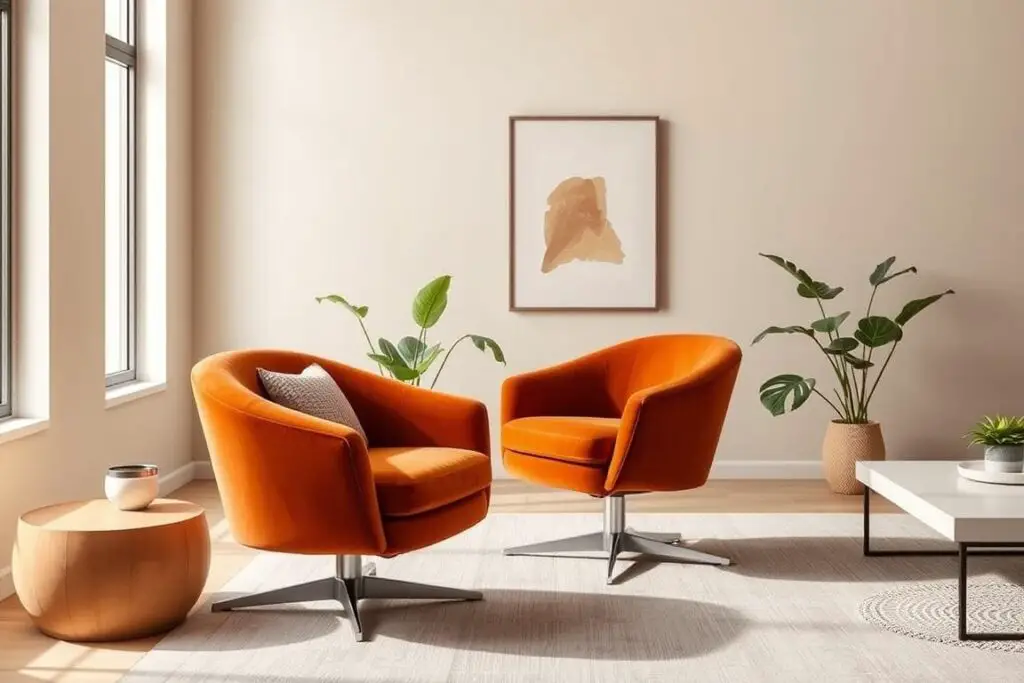 CHITA Swivel Accent Chair styled in a contemporary living room with neutral walls and complementary decor CHITA Swivel Accent Chair styled in a contemporary living room with neutral walls and complementary decor