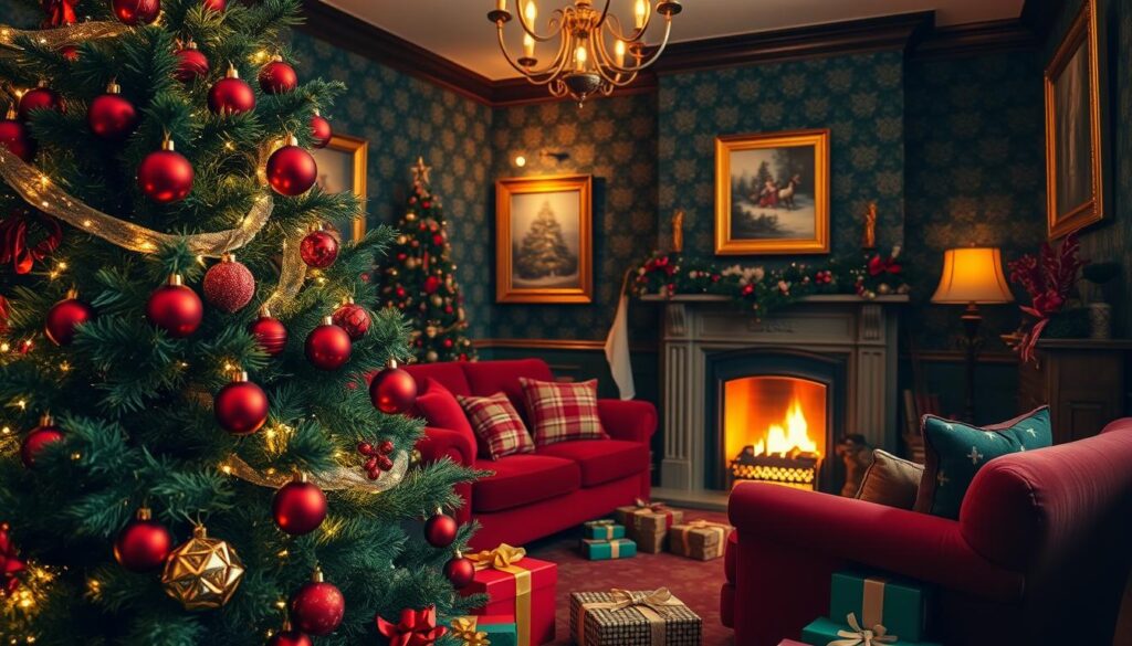 Classic red and green Christmas room