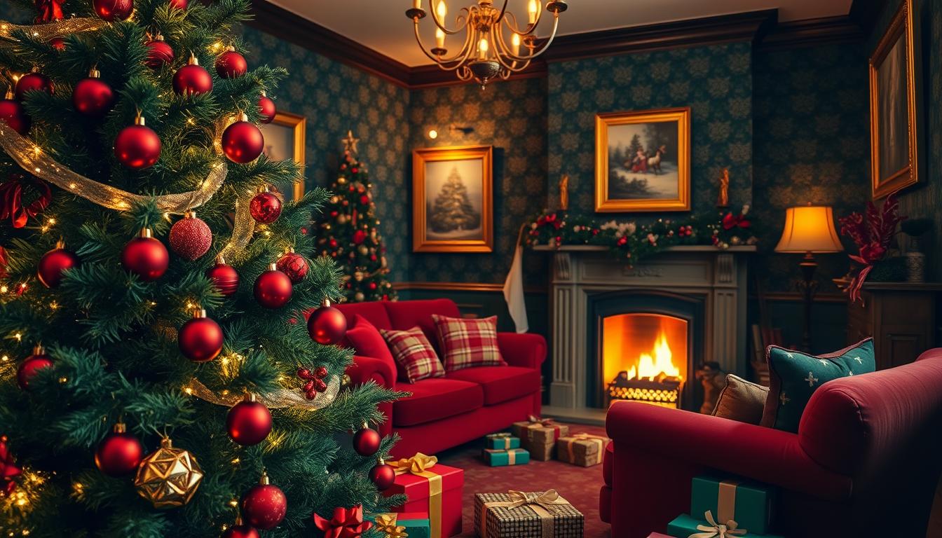 Classic red and green Christmas room