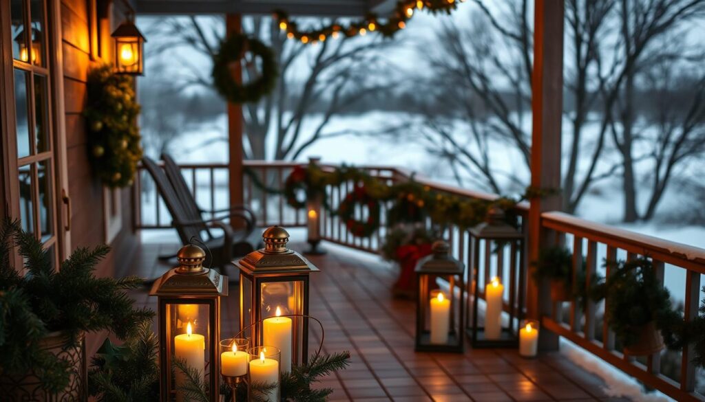 Front porch Christmas lanterns