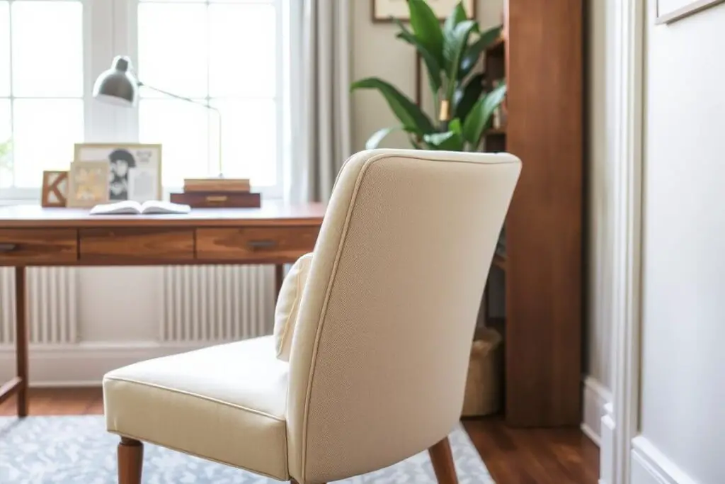 Karl Home Accent Chair in a home office setting with wooden desk and minimalist decor Karl Home Accent Chair in a home office setting with wooden desk and minimalist decor