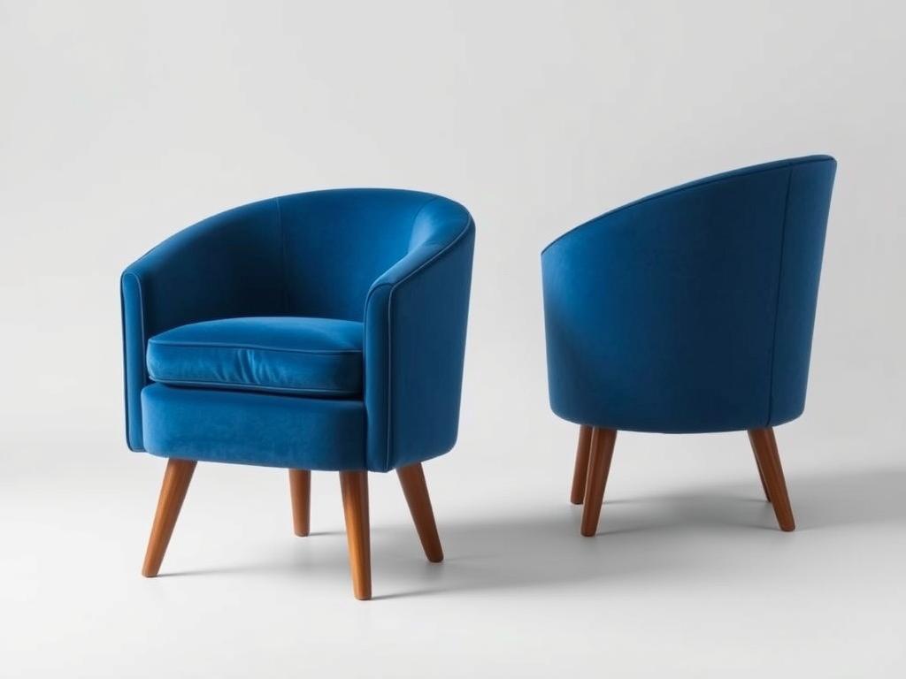 Modern Velvet Barrel Accent Chair in lake blue velvet with mid-century modern design elements Modern Velvet Barrel Accent Chair in lake blue velvet with mid-century modern design elements