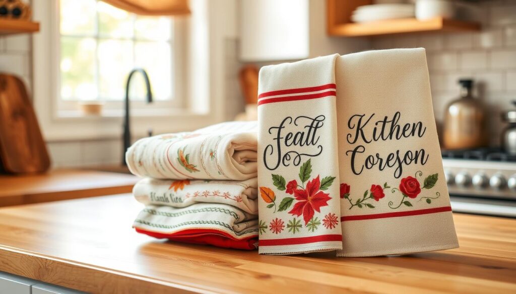 Seasonal kitchen towels to display