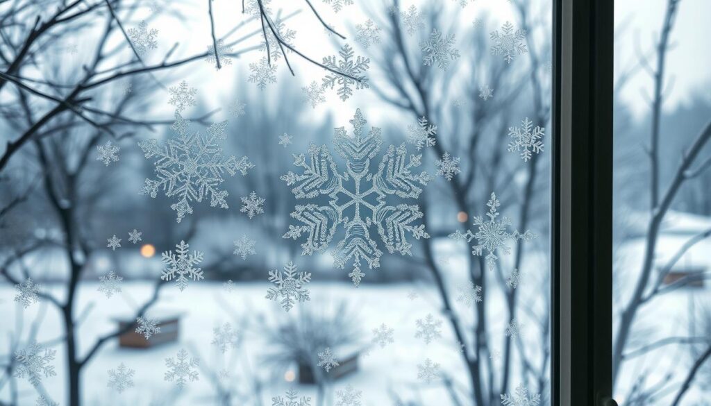 Snowflake-themed window decor