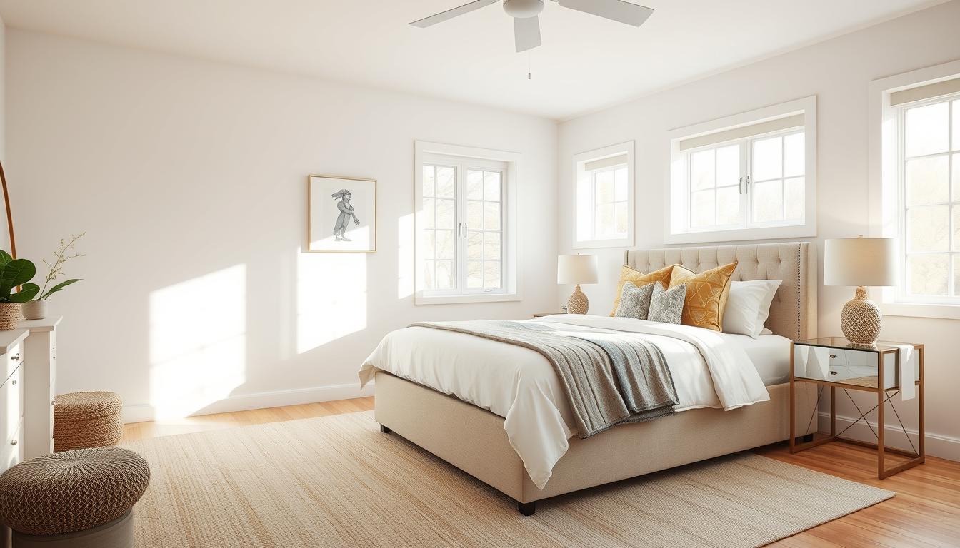 Stylish bedroom with modern bed frame for bedroom makeover