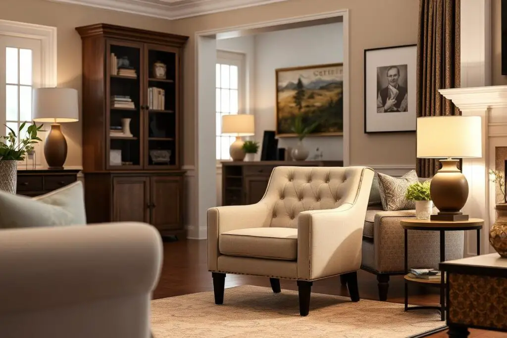 Tbfit Linen Fabric Accent Chair in a transitional living space with neutral colors and mixed traditional and modern elements Tbfit Linen Fabric Accent Chair in a transitional living space with neutral colors and mixed traditional and modern elements