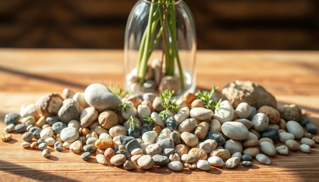 Unique vase filling materials with decorative stones and pebbles