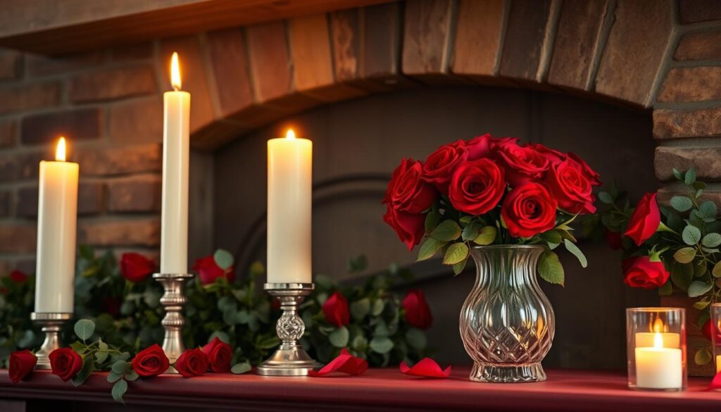 Valentine’s mantle with candles