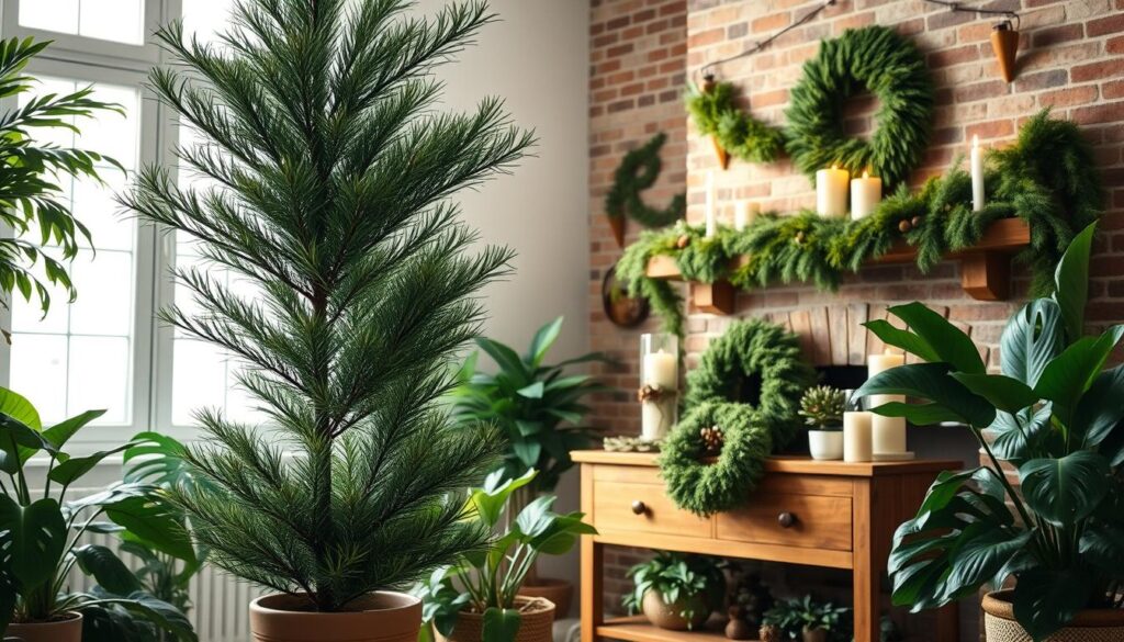 Winter greenery indoor styling