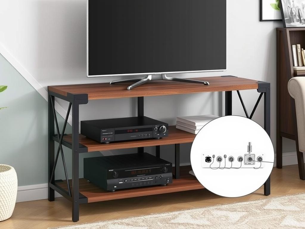 YITAHOME Industrial TV Stand with retro brown finish and metal accents YITAHOME Industrial TV Stand with retro brown finish and metal accents