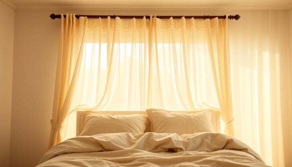 light-filtering curtains in a summer bedroom