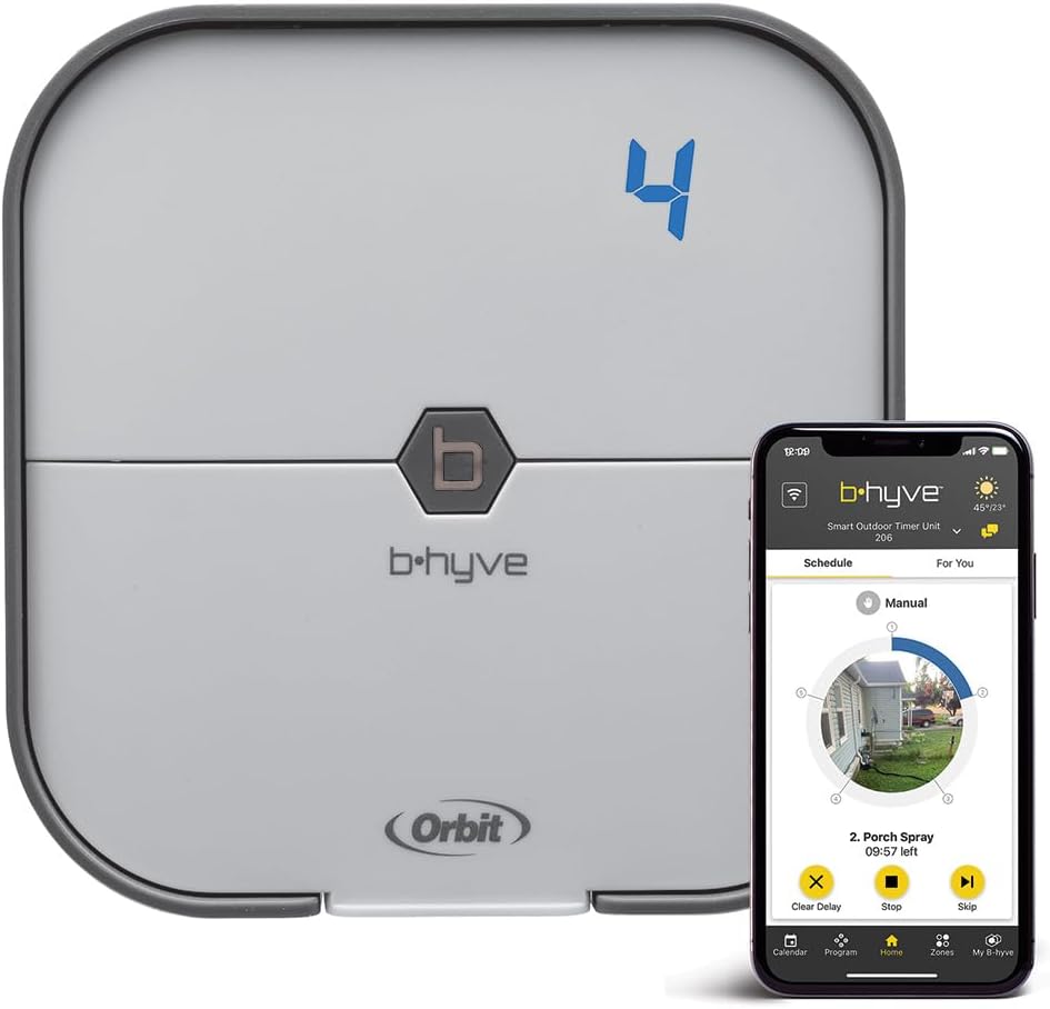 Orbit 57915 B-hyve 4-Zone Smart Sprinkler Controller with WiFi app control for indoor irrigation system